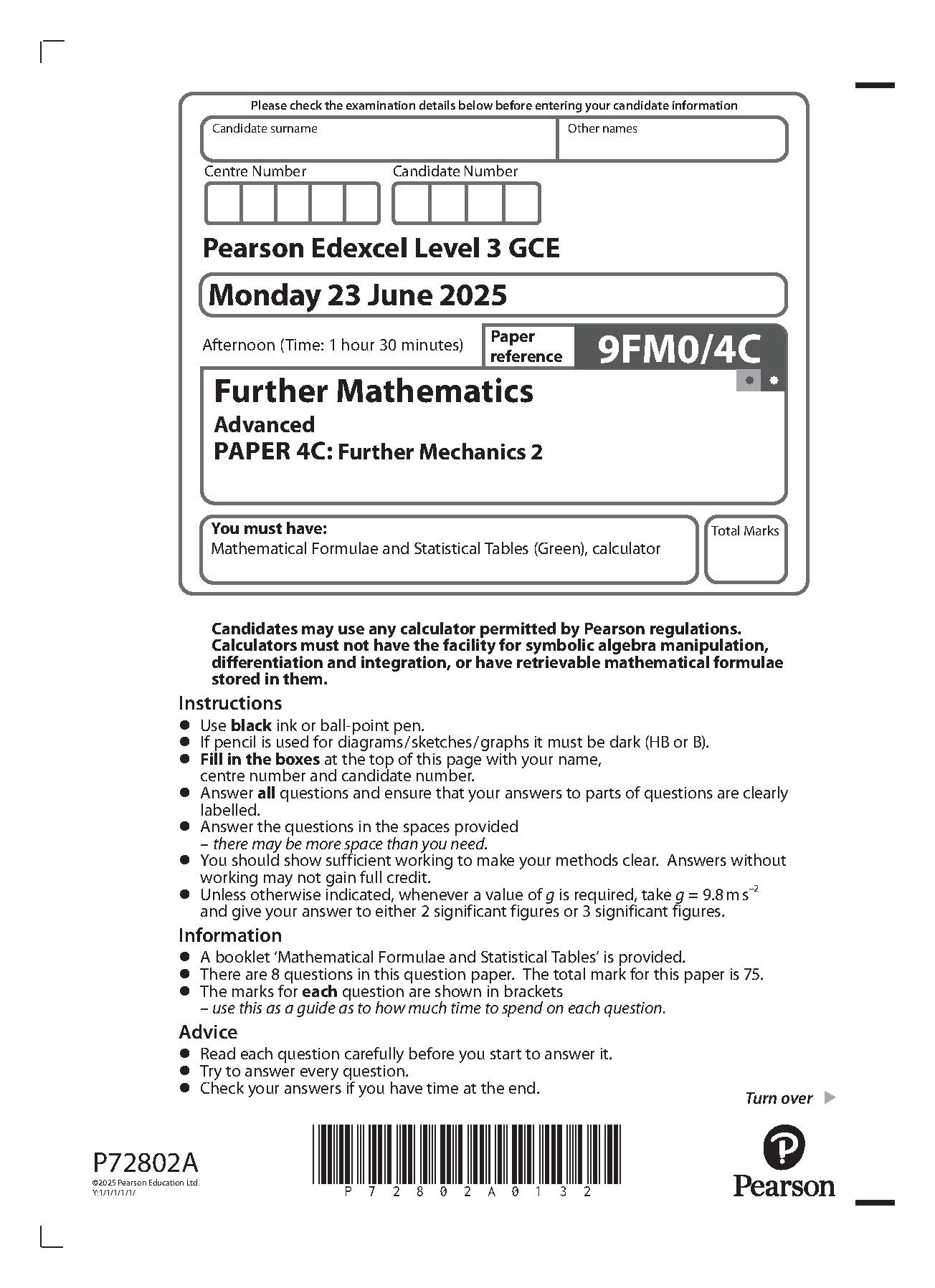 Pearson Edexcel A Level Further Mathematics Paper 4C 2025 QP IMG-1