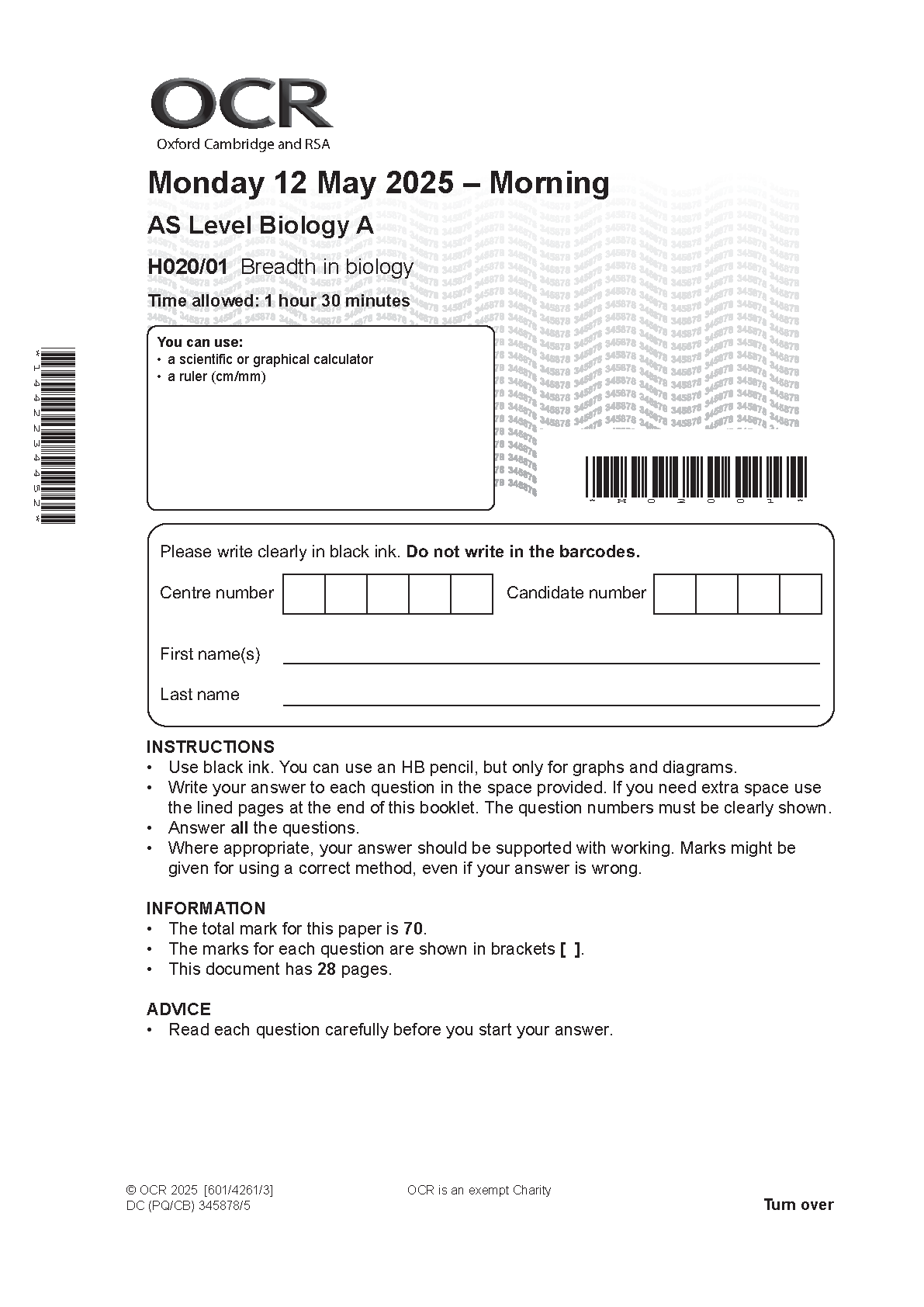 OCR AS Level Biology A Paper 1 2025 Question Paper IMG-1