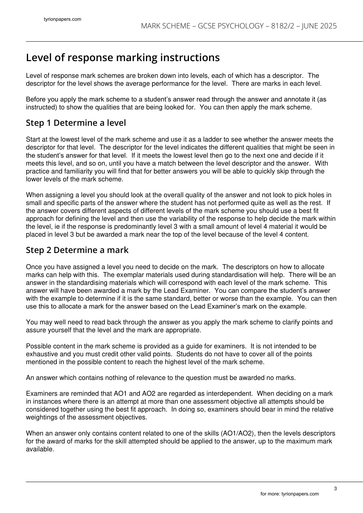 AQA GCSE Psychology Paper 2 2025 Mark Scheme IMG-3