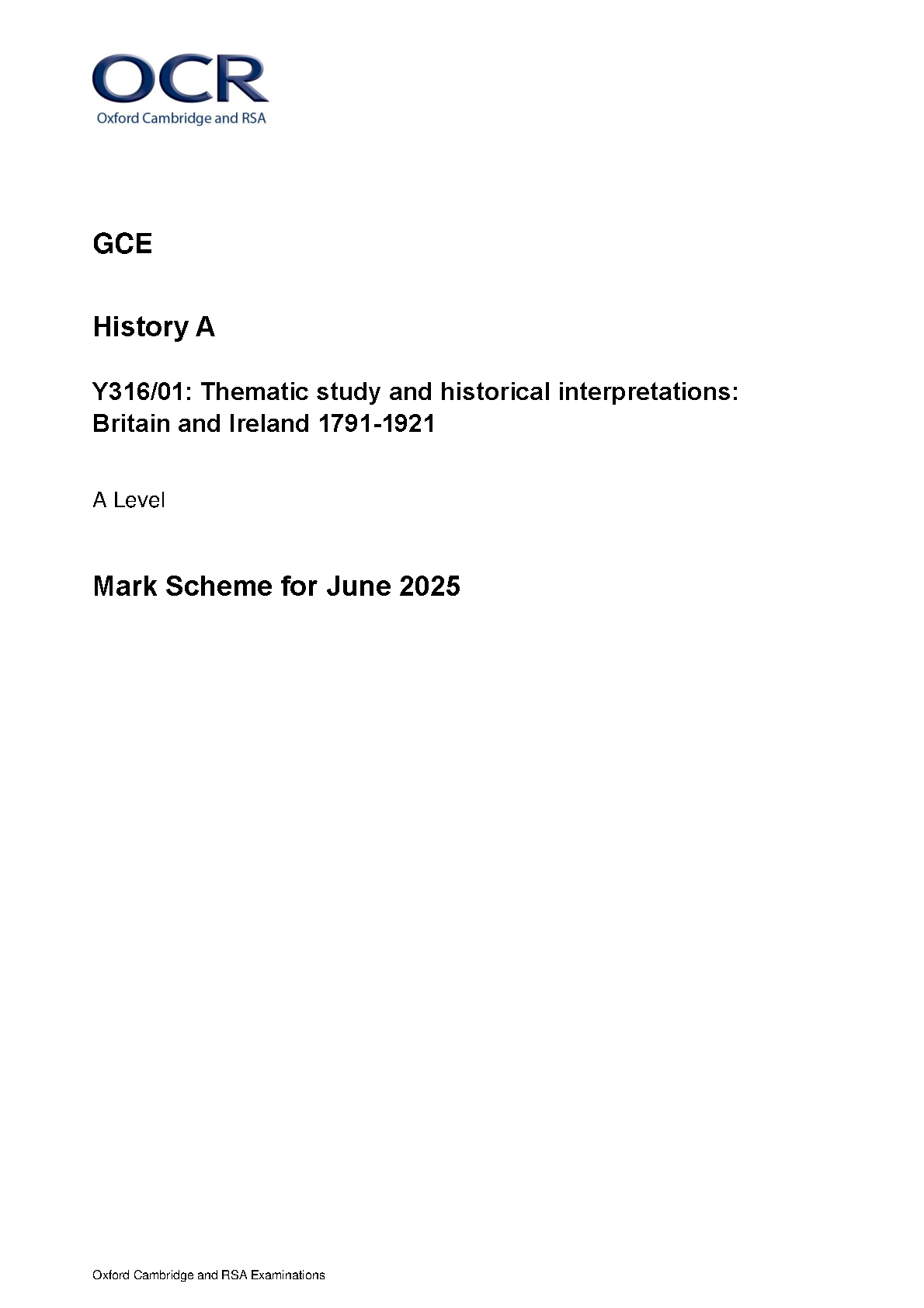 OCR A Level History A Britain and Ireland 2025 Mark Scheme IMG-1