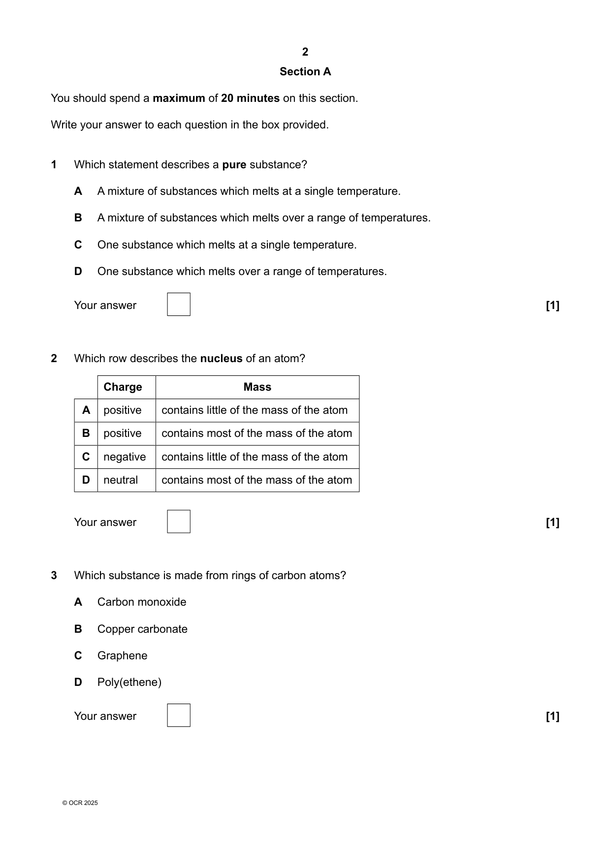 OCR GCSE Combined Science Chemistry Paper 9 2025 QP