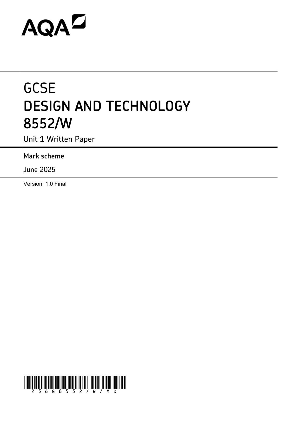 AQA GCSE Design and Technology 2025 Mark Scheme