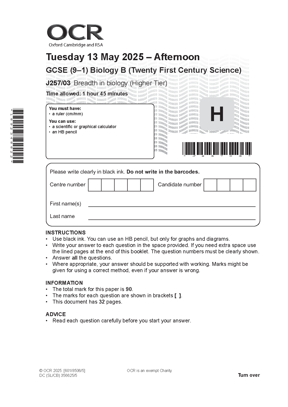 OCR GCSE Biology B Paper 3 2025 Higher Tier PDF IMG-1