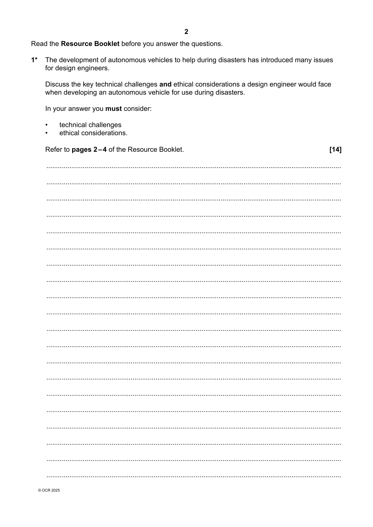 OCR A Level Design Engineering Paper 2 Question Paper
