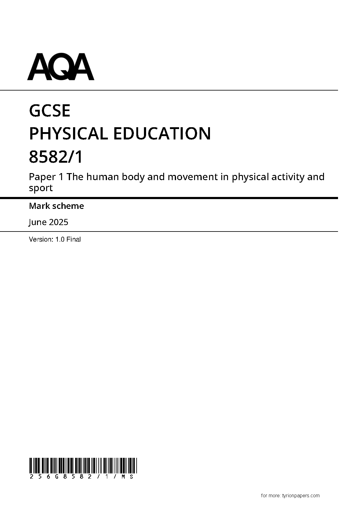 AQA GCSE Physical Education Paper 1 2025 Mark Scheme PDF IMG-1