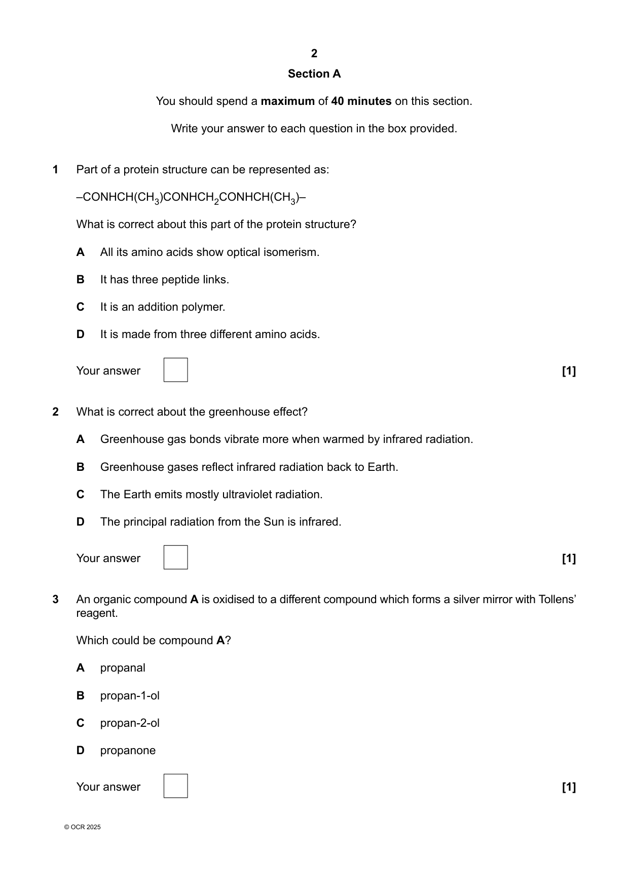 OCR A Level Chemistry B Paper 1 2025 Question Paper