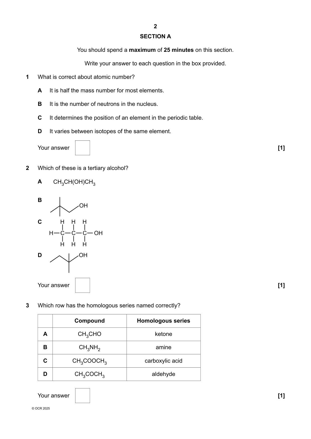 OCR AS Level Chemistry B Paper 1 2025 Question Paper