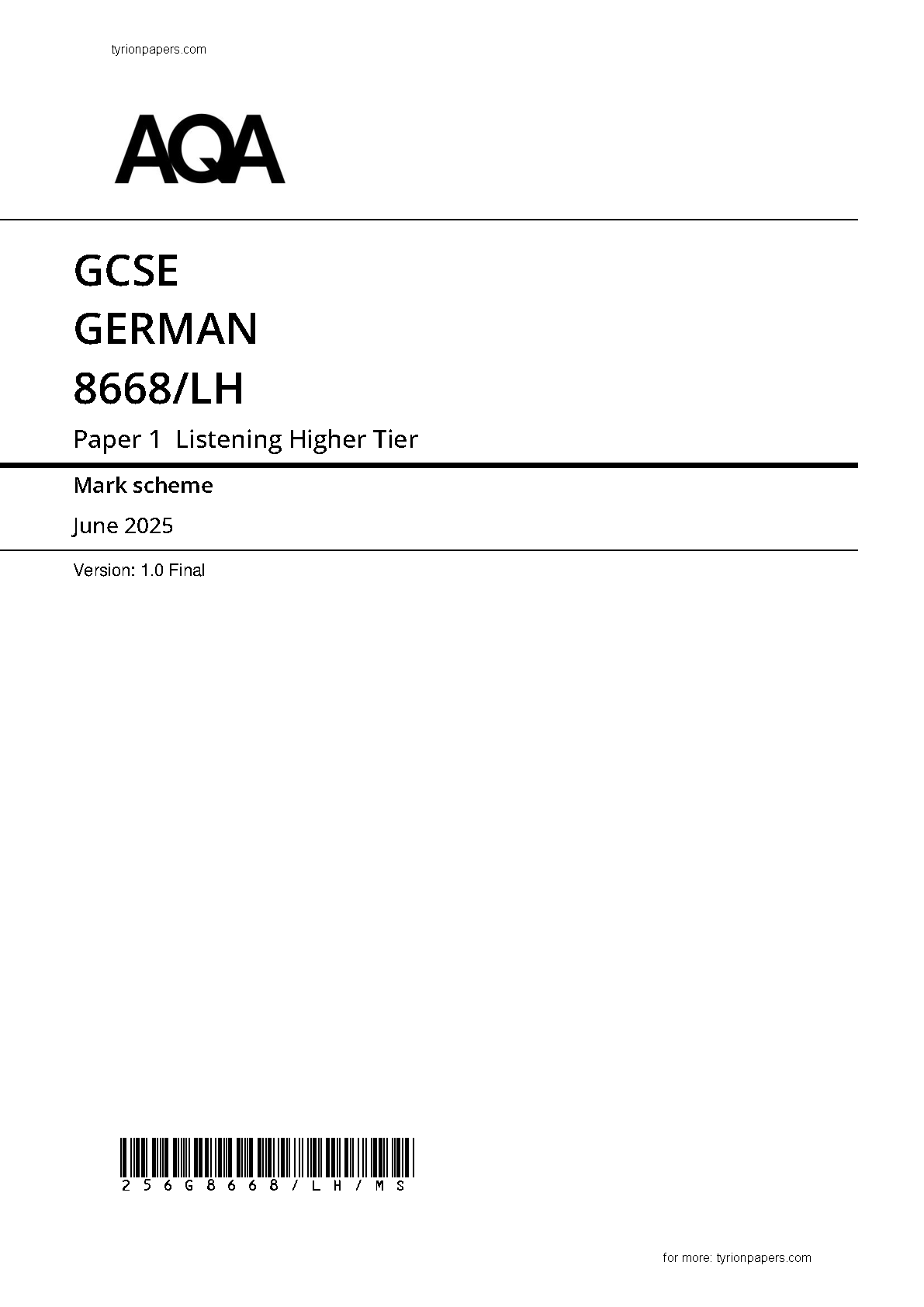 AQA GCSE German Paper 1H 2025 Listening Mark Scheme IMG-1