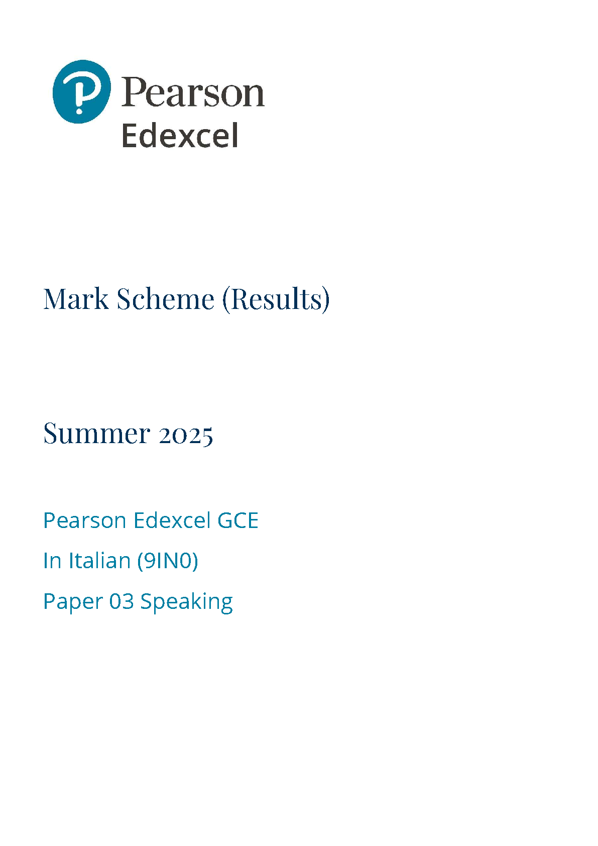 Pearson Edexcel A Level Italian Paper 3 2025 Mark Scheme IMG-1