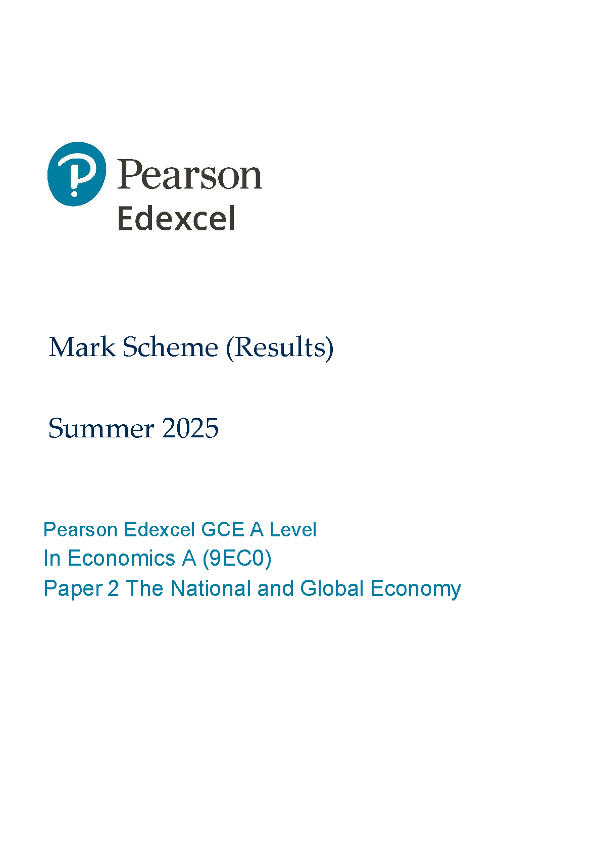 Pearson Edexcel A Level Economics A Paper 2 2025 Mark scheme IMG-1