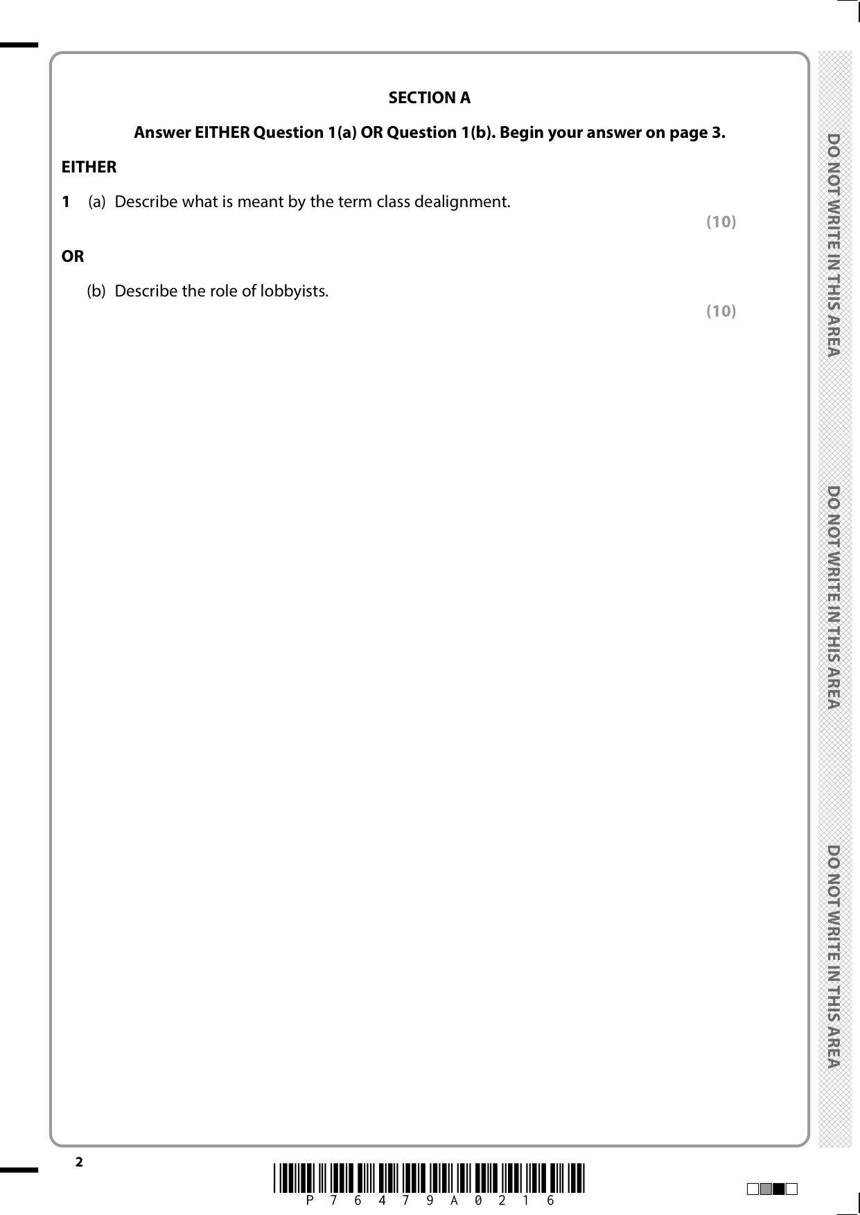 Pearson Edexcel AS Politics 2025 Paper 1 Question Paper