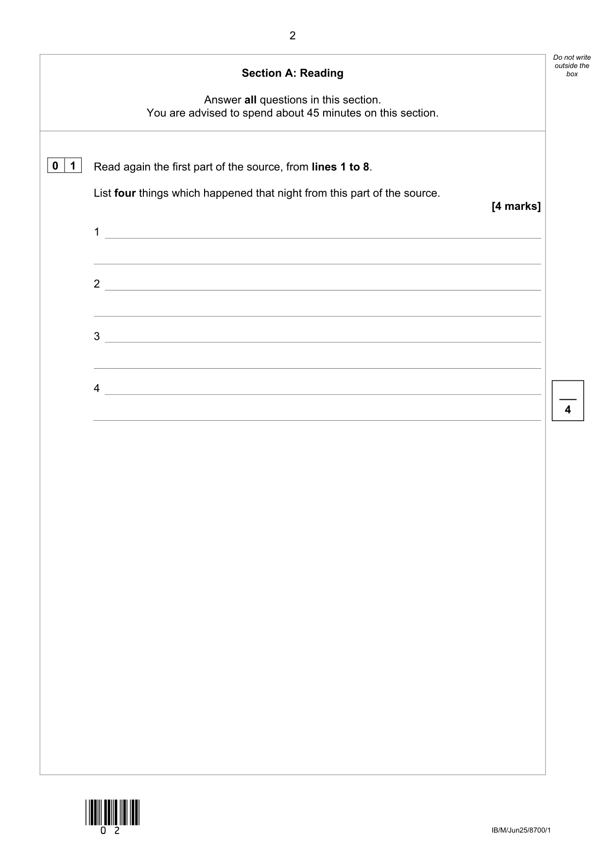 AQA GCSE English Language Paper 1 2025 QP