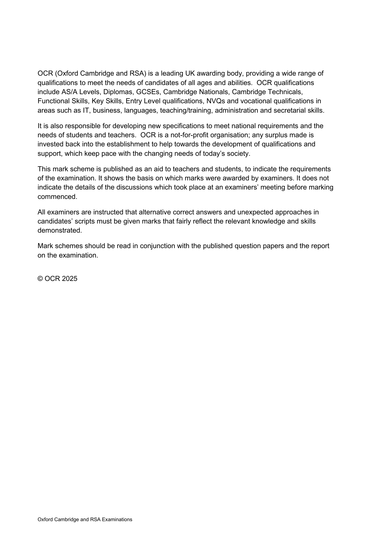 OCR GCSE Biology B Paper 2 2025 Foundation Tier Mark Scheme
