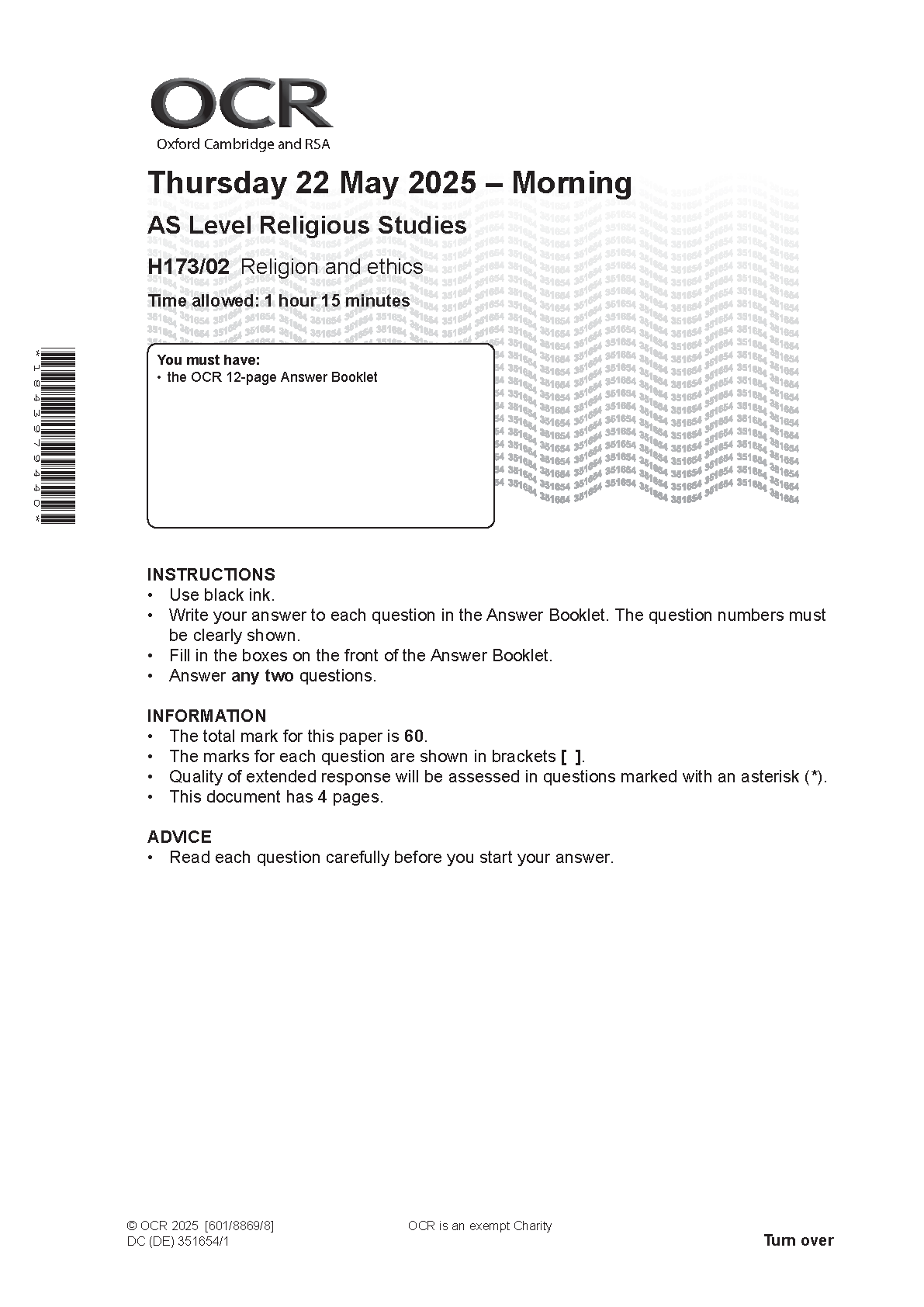 OCR AS Religious Studies Paper 2 2025 Question Paper IMG-1