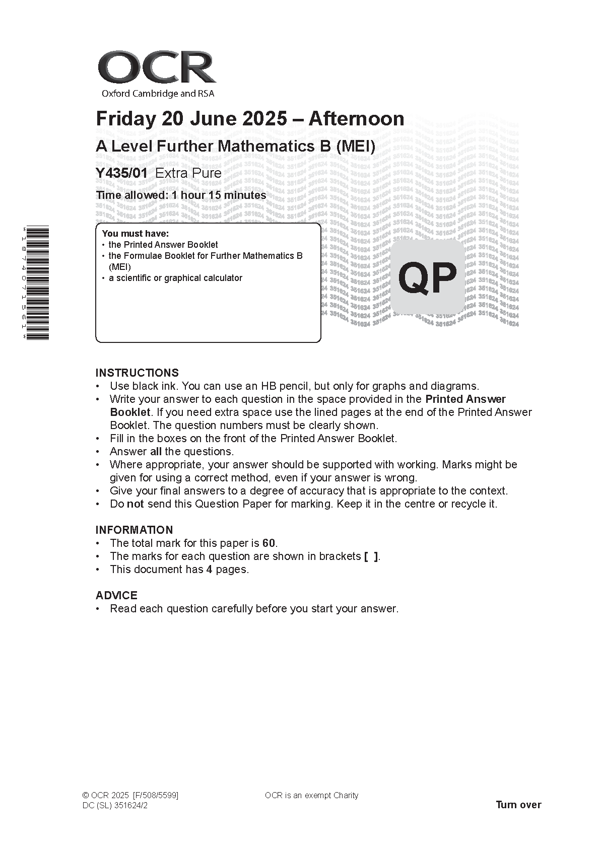 OCR A Level Further Maths Paper 1 Extra Pure 2025 IMG-1