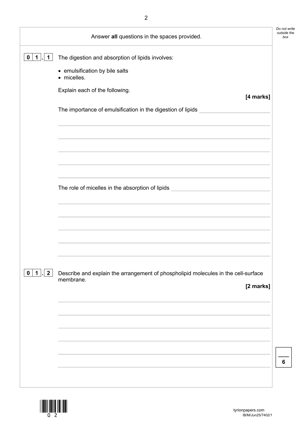 AQA A Level Biology Paper 1 2025 Question Paper PDF