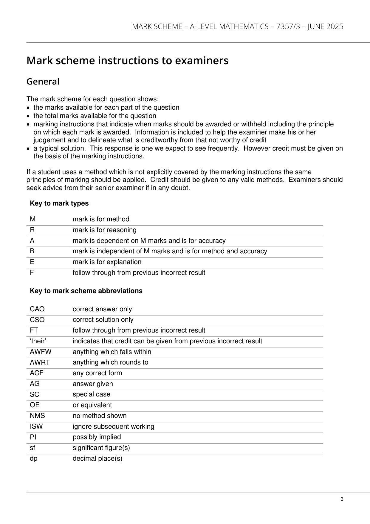AQA A Level Mathematics  Paper 3 2025 Mark Scheme IMG-3