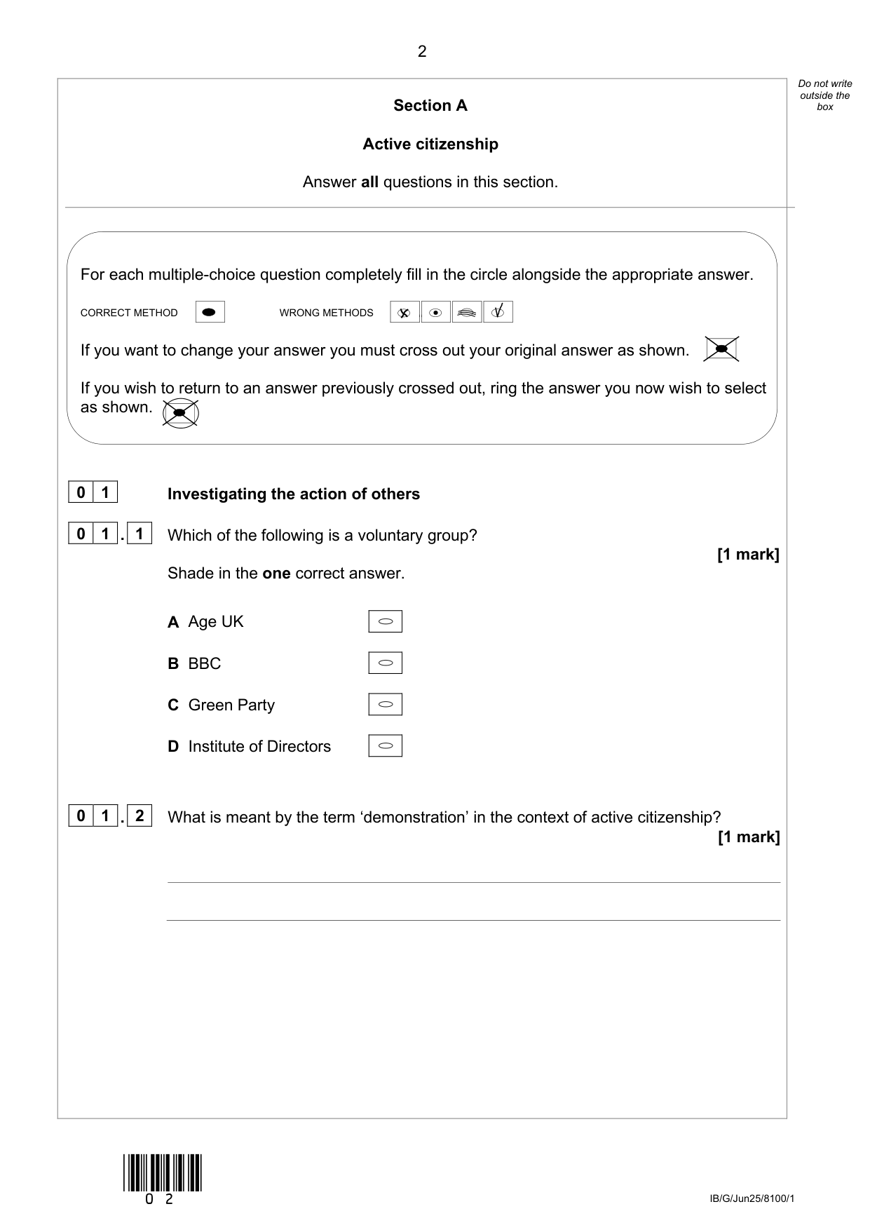 AQA GCSE Citizenship Studies Paper 1 2025 QP