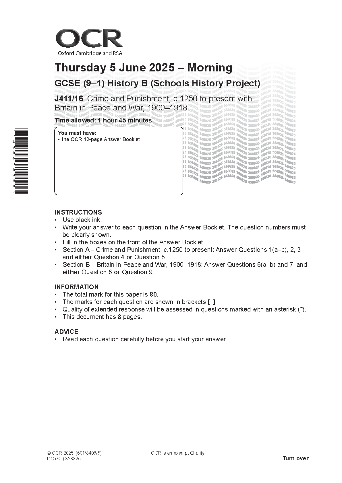 OCR GCSE History Paper 16 2025 Question Paper
