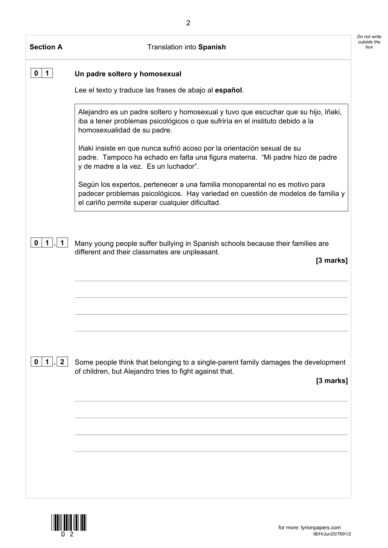 AQA AS Spanish Paper 2 2025 Question Paper