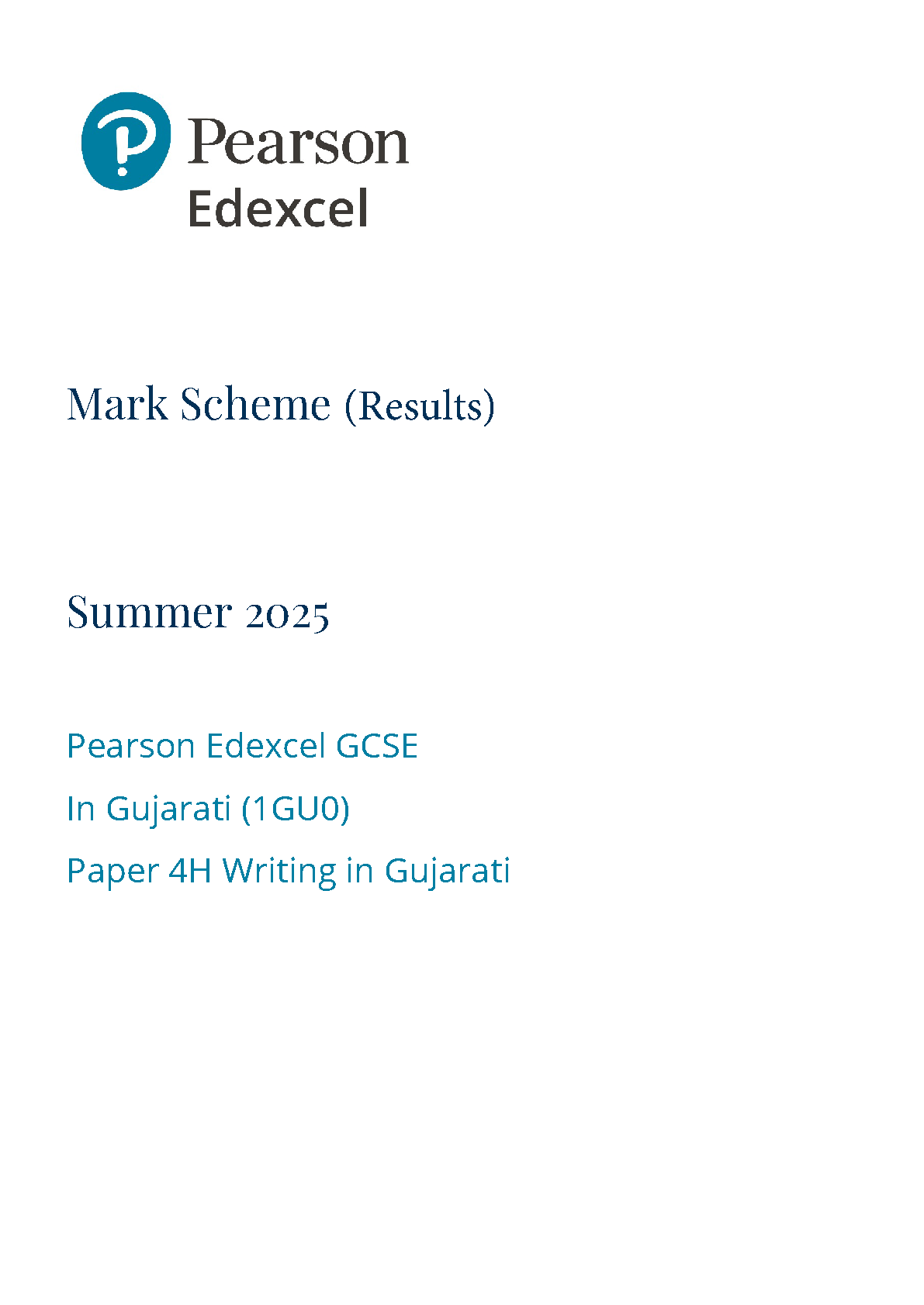 Pearson Edexcel GCSE Gujarati 2025 Paper 4h Mark Scheme PDF IMG-1