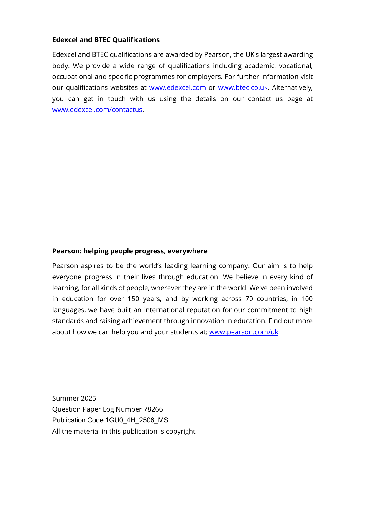 Pearson Edexcel GCSE Gujarati 2025 Paper 4h Mark Scheme PDF