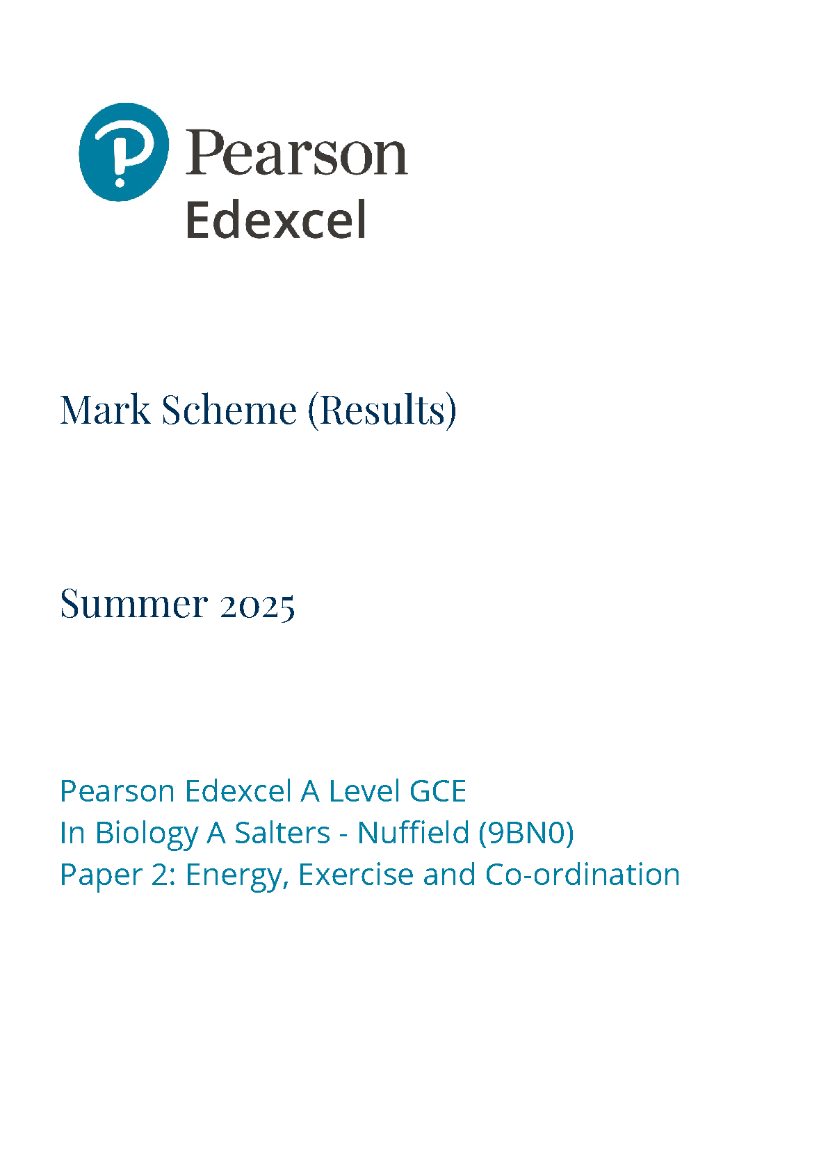 Pearson Edexcel A Level Biology Paper 2 2025 mark scheme IMG-1