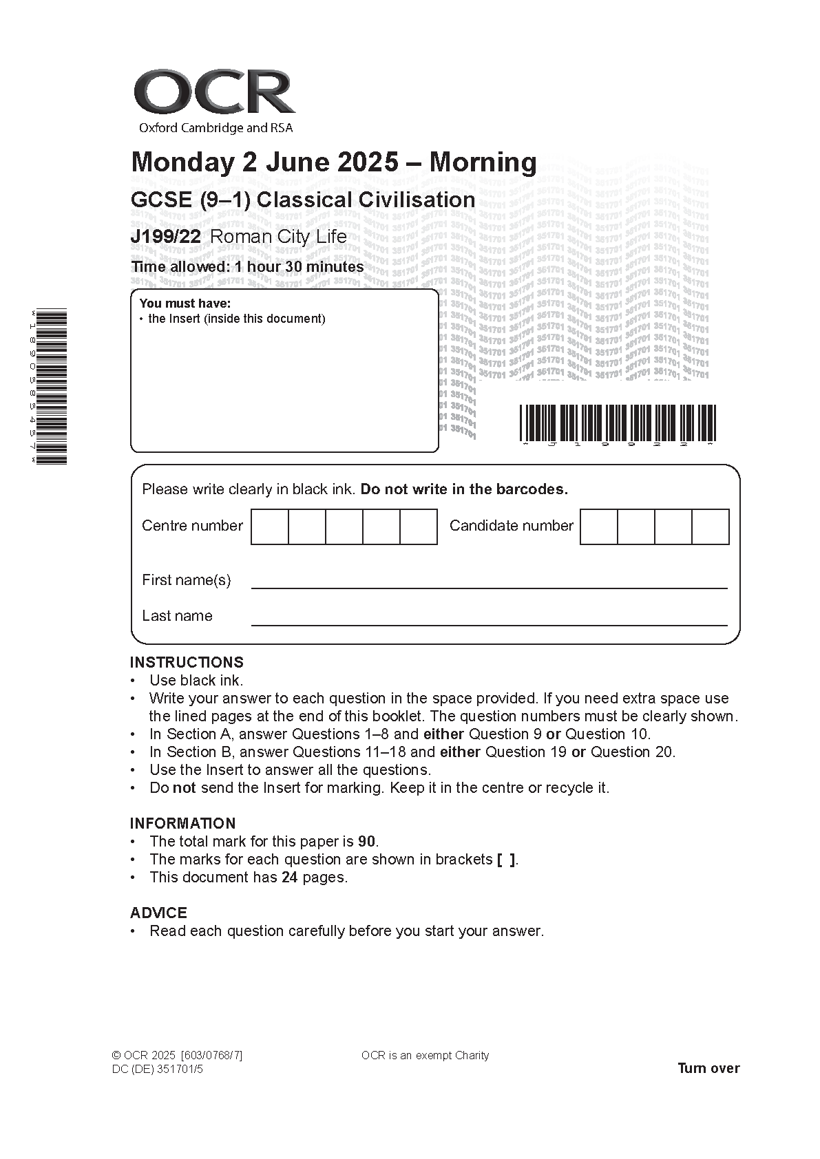 OCR GCSE Classical Civilisation Paper 22  2025 QP PDF IMG-1