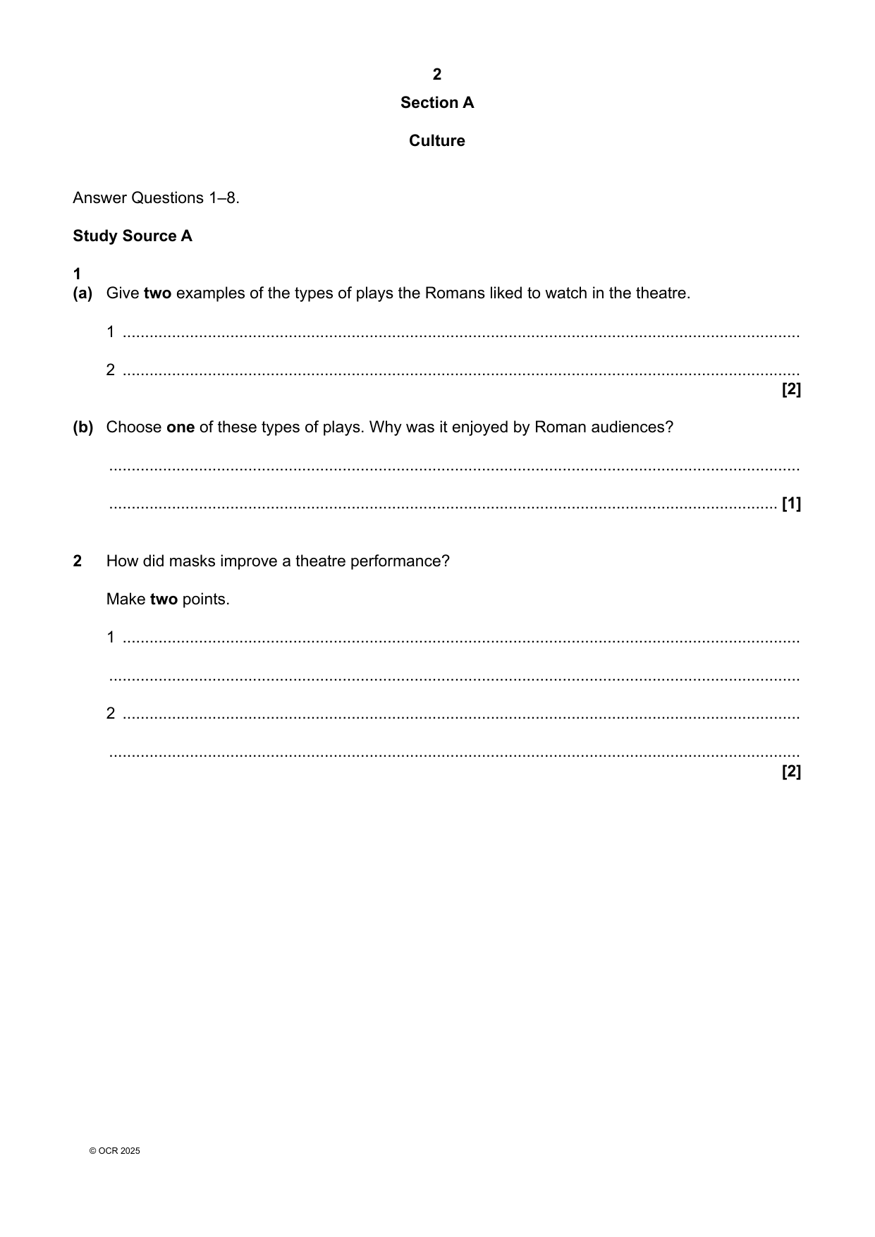 OCR GCSE Classical Civilisation Paper 22  2025 QP PDF