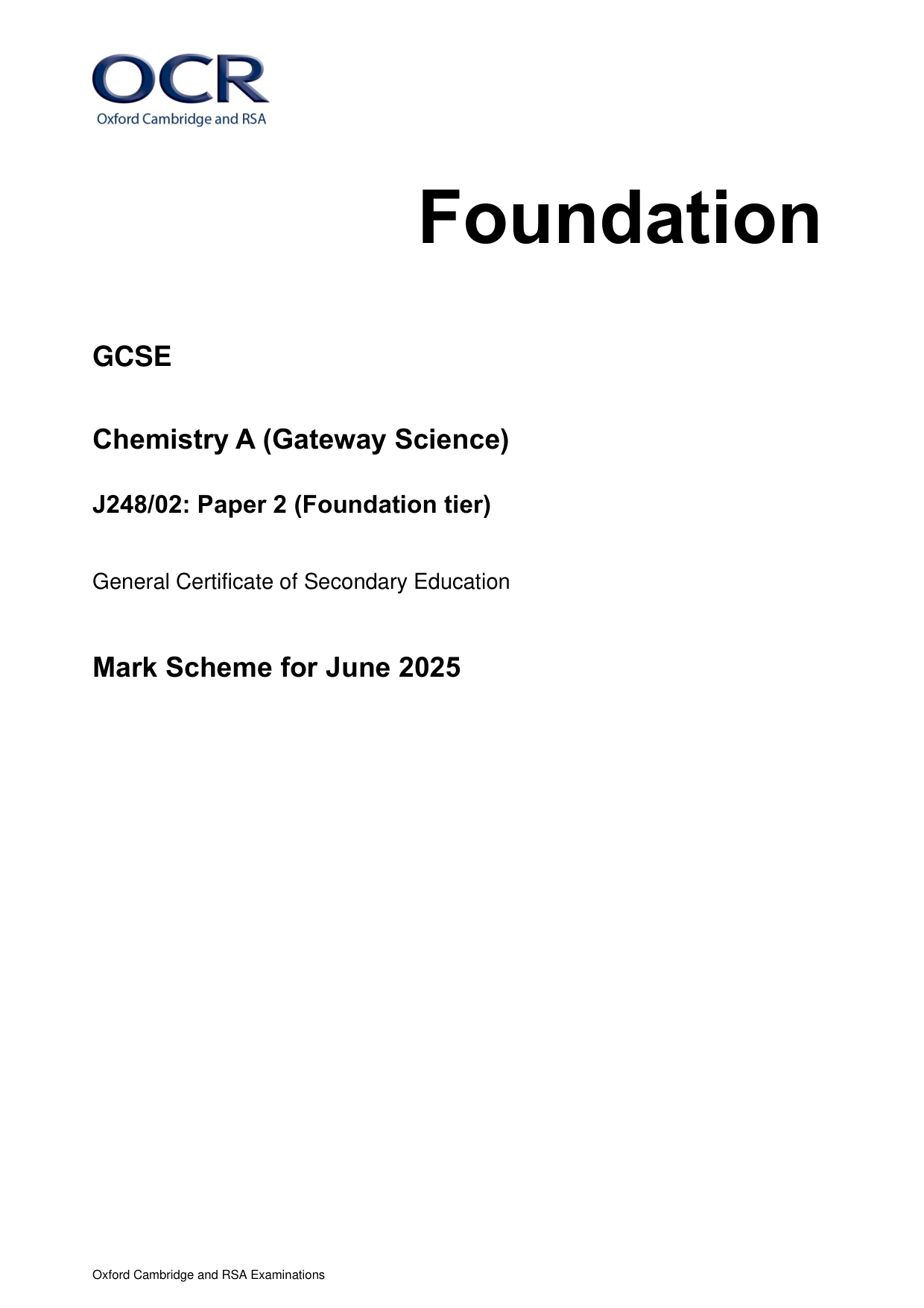 OCR GCSE Chemistry  Paper 2 2025 Mark Scheme