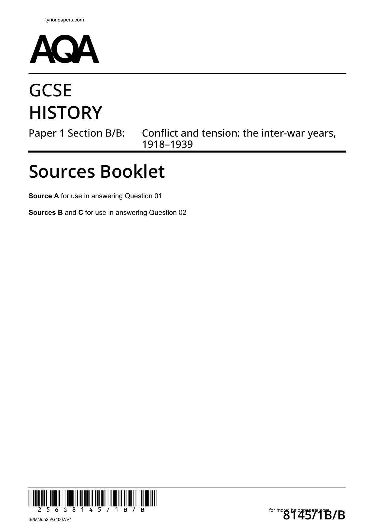 AQA GCSE History Paper 1B 2025 Sources Booklet