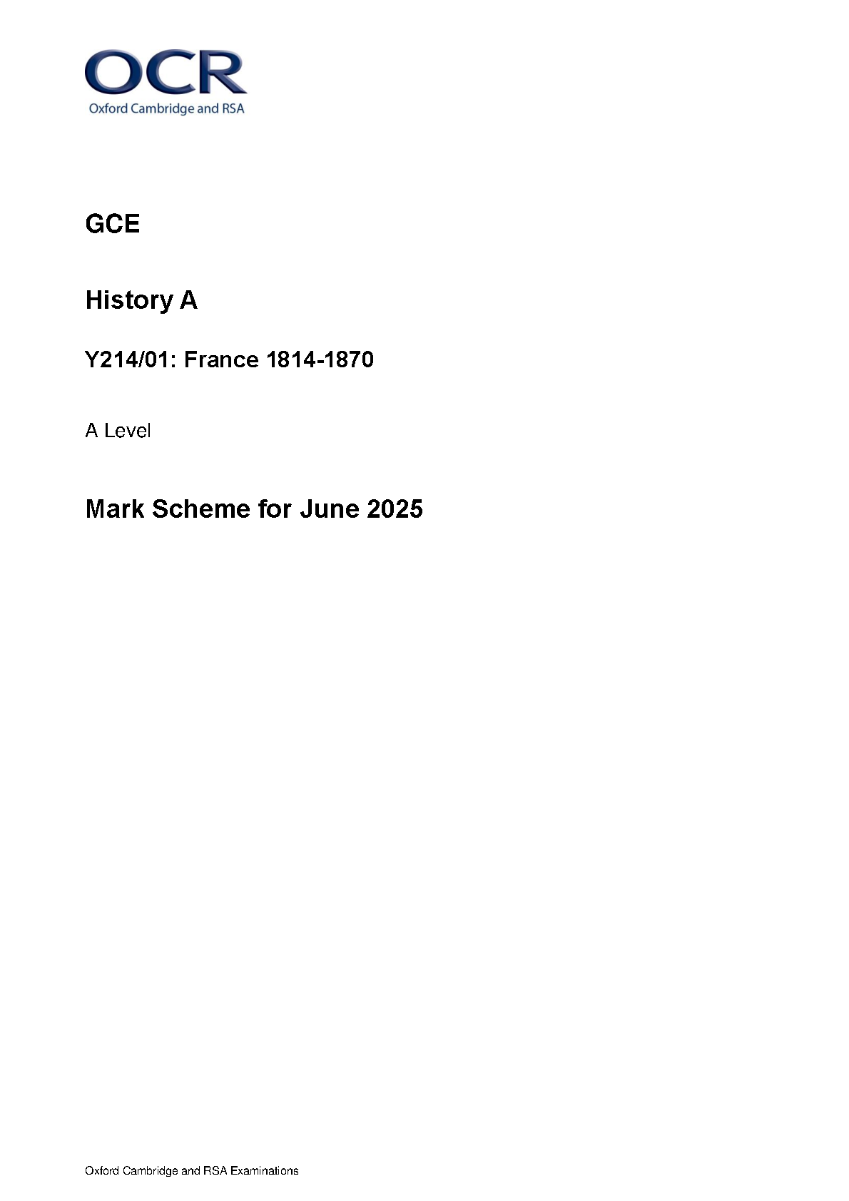 OCR A Level History A France 1814-1870 2025 Mark Scheme IMG-1