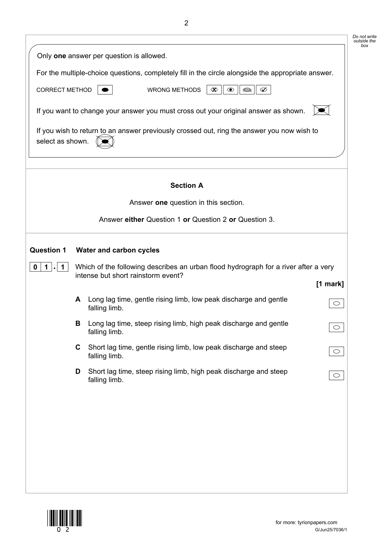 AQA AS Geography Paper 1 2025 Question Paper
