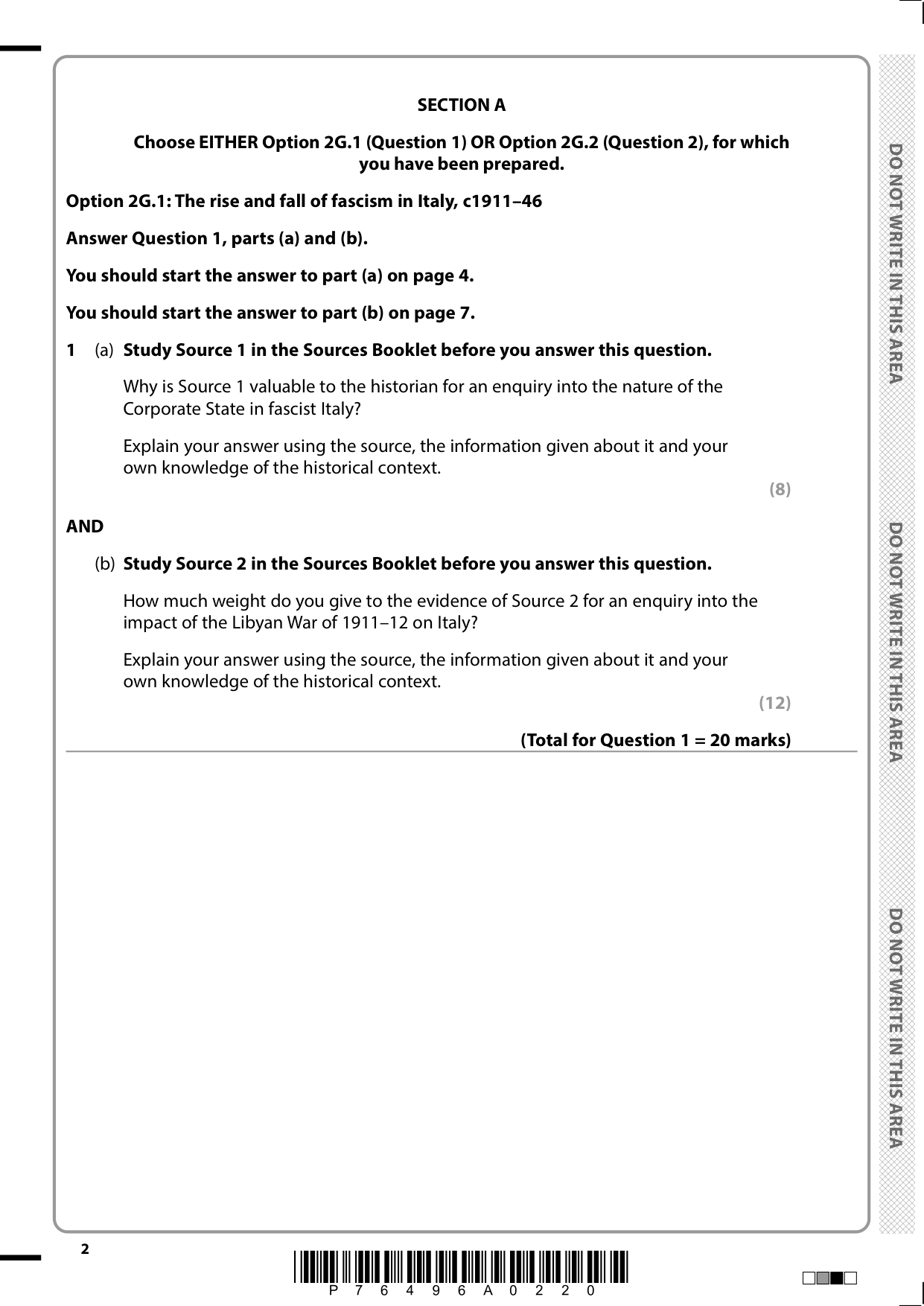 Pearson Edexcel AS History Paper 2G 2025 Question Paper PDF