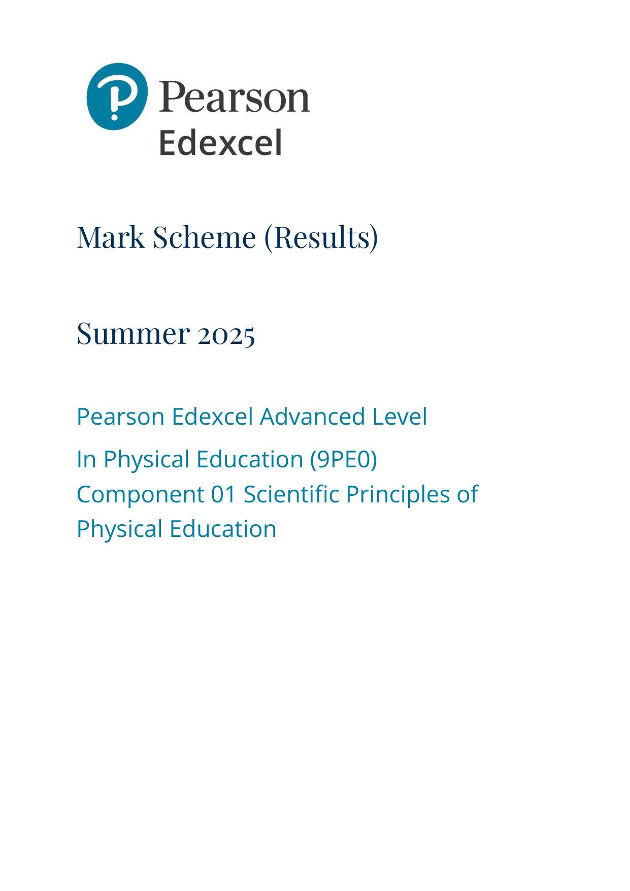 Pearson Edexcel A Level Physical Education Paper 1 2025 Ms