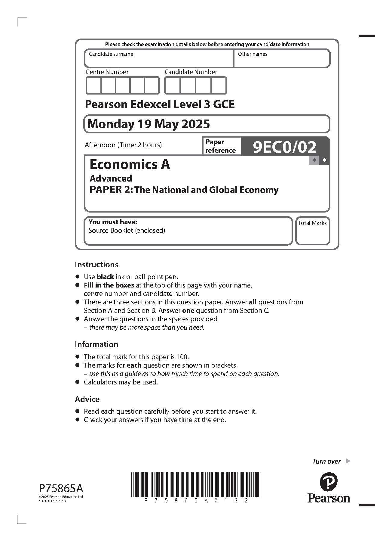 Pearson Edexcel A Level Economics A Paper 2 2025 QP IMG-1