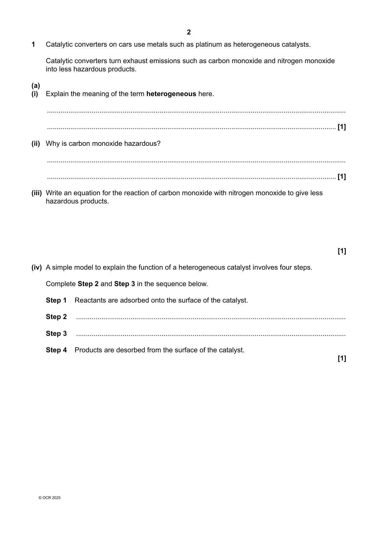 OCR AS Level Chemistry B Paper 2 2025 Question Paper