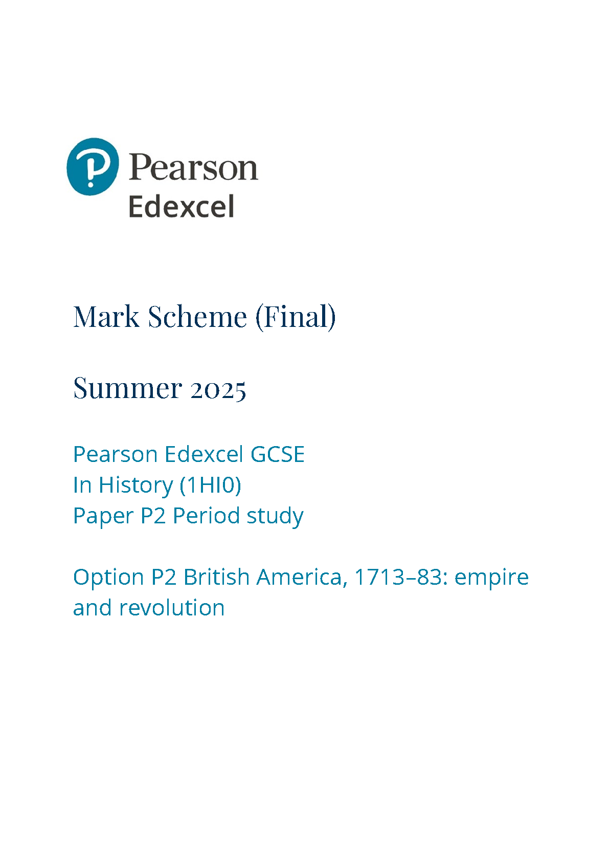 Pearson Edexcel GCSE History Paper P2 2025 Mark Scheme IMG-1
