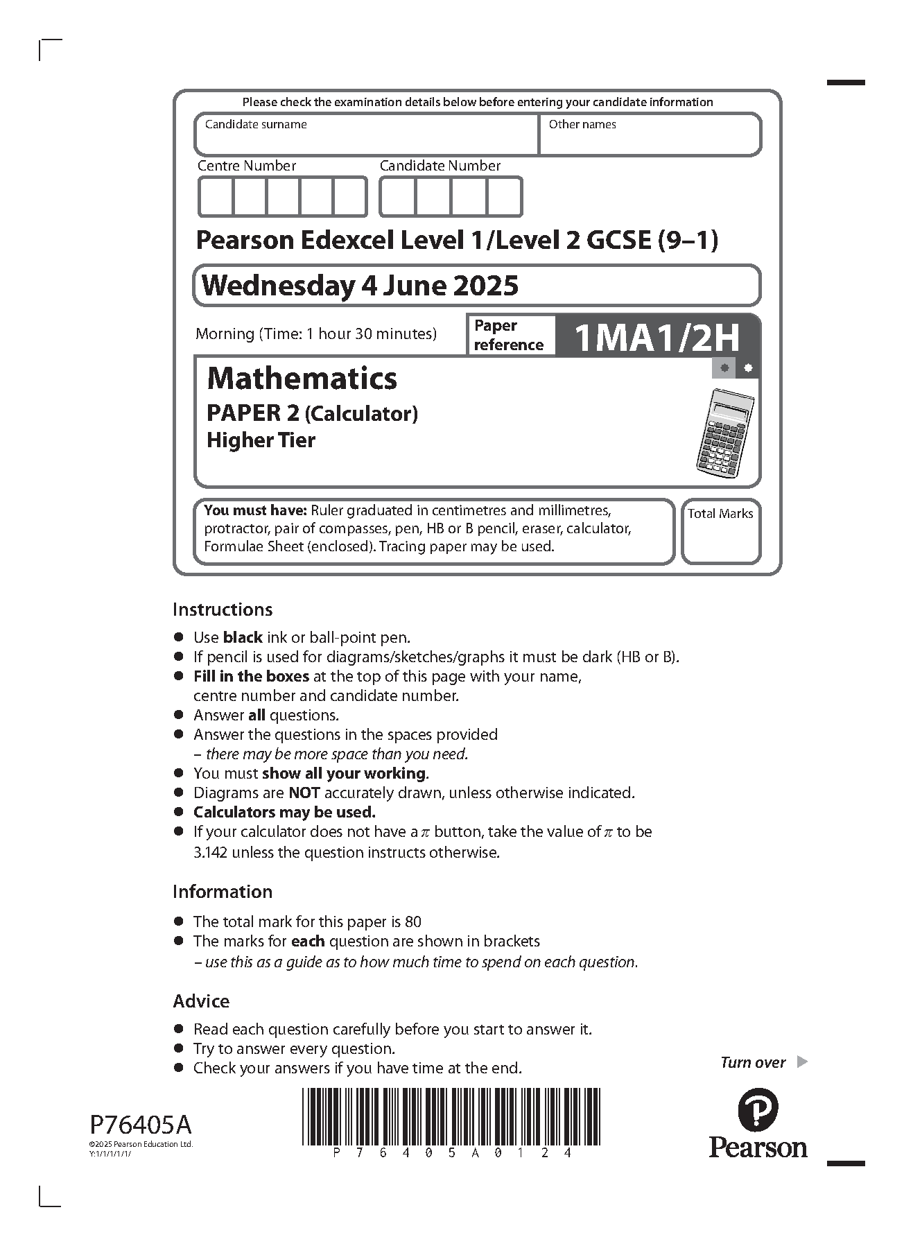 Pearson Edexcel GCSE Maths Paper 2H 2025 Question Paper PDF IMG-1