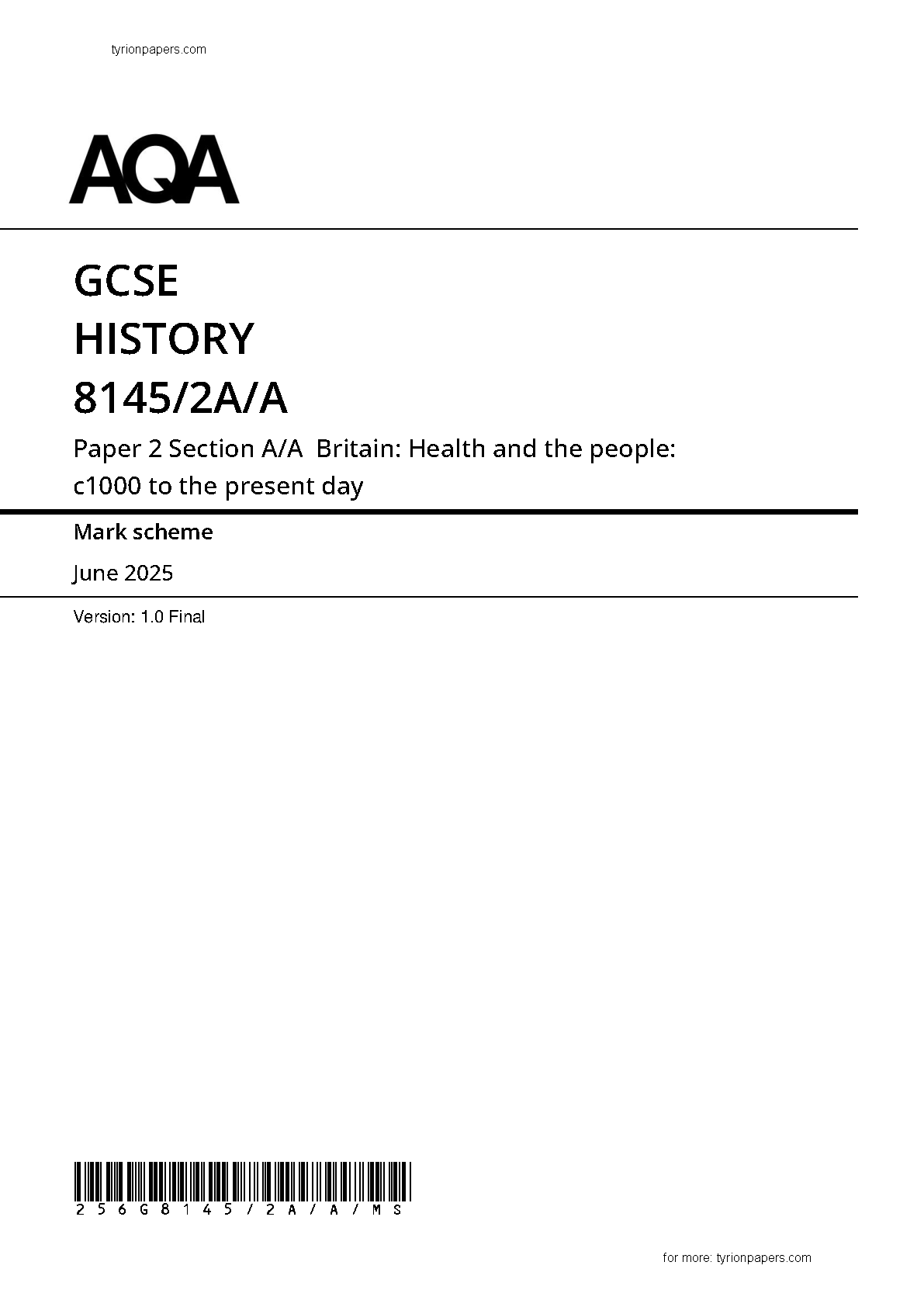 AQA GCSE History Paper 2A Section A/A 2025 Mark Scheme IMG-1