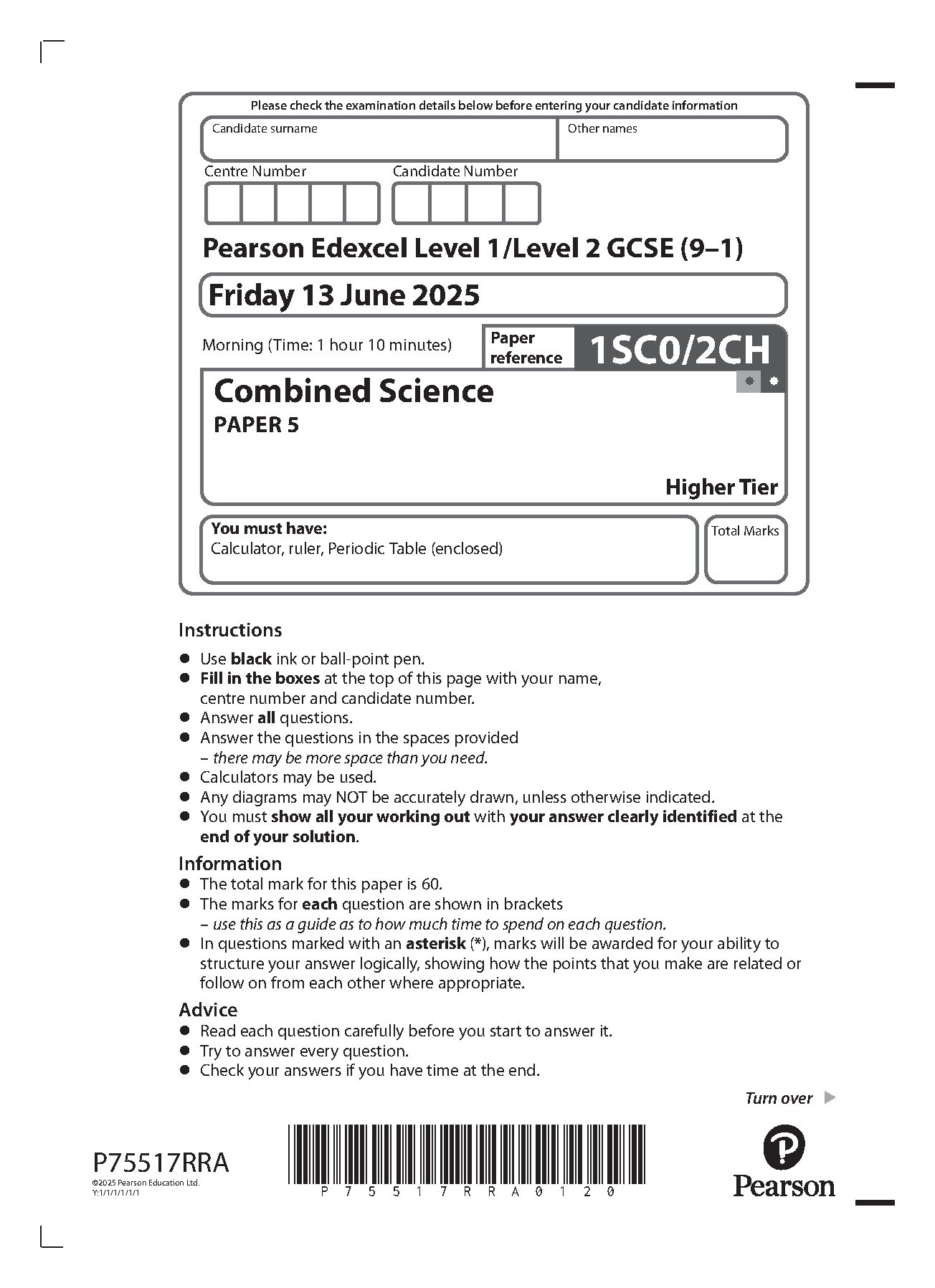 Pearson Edexcel GCSE Combined Science Paper 5  2025 QP IMG-1
