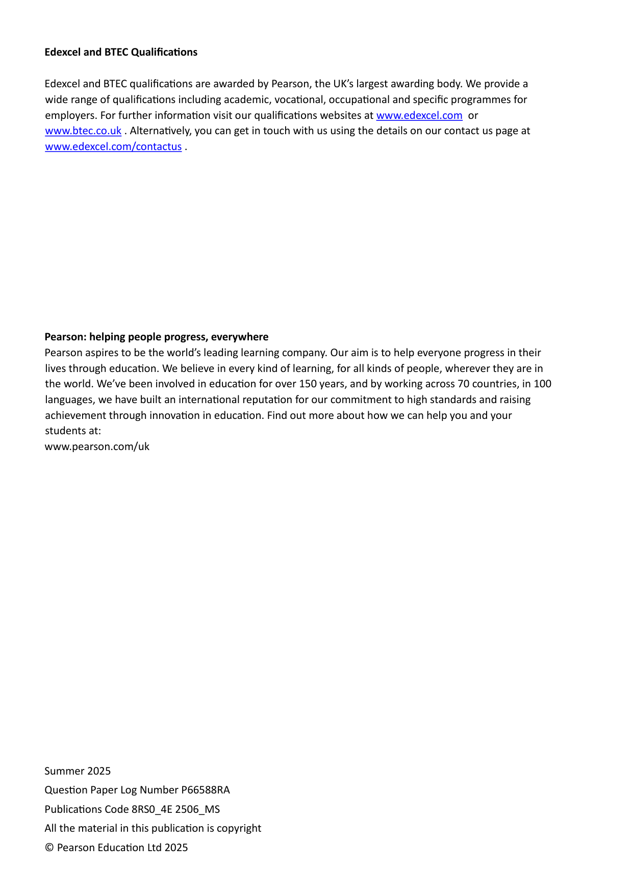 Pearson Edexcel AS Religious Studies Paper 4E 2025 Ms