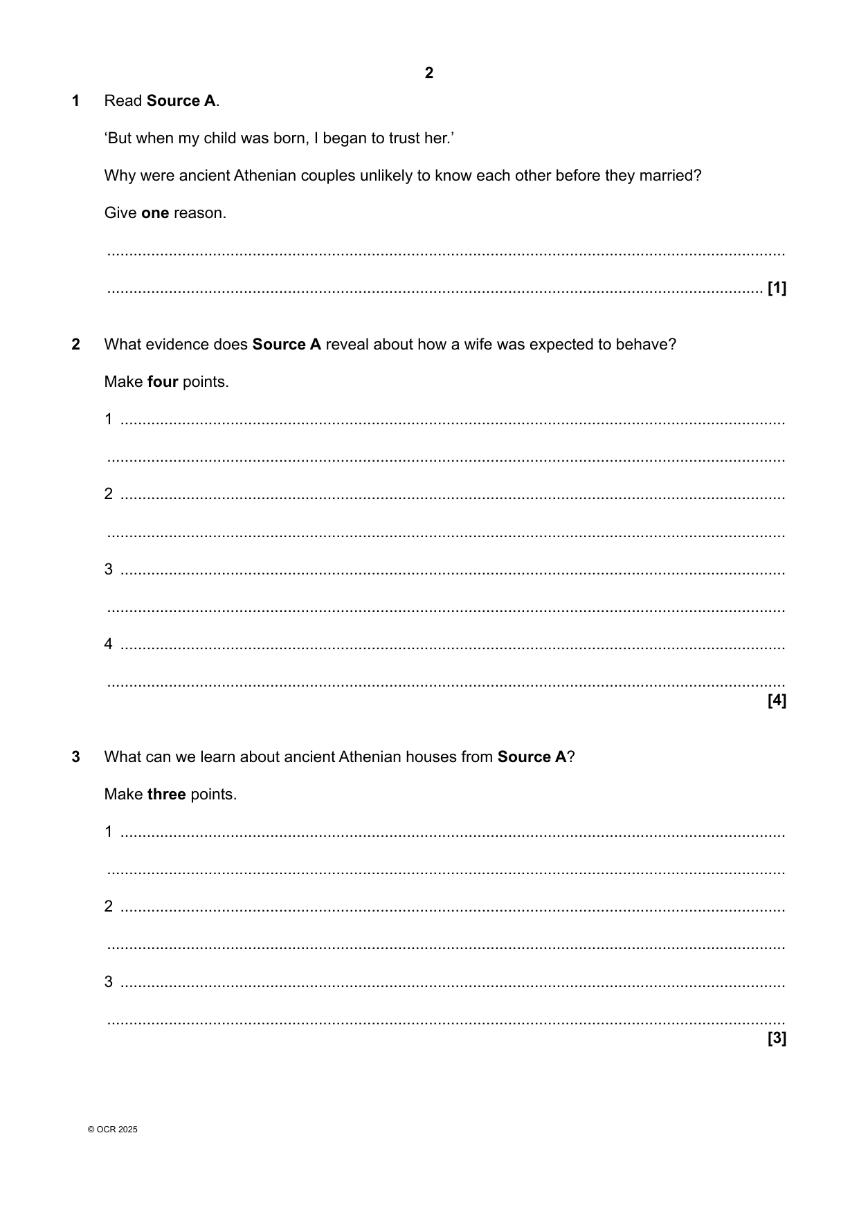 OCR GCSE Classical Greek Paper 6 2025 Question Paper