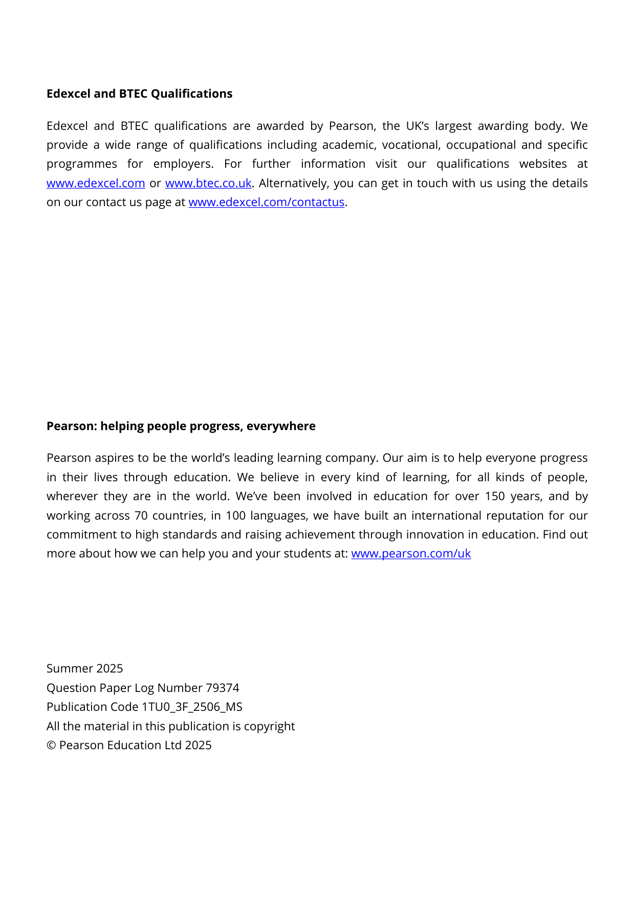 Pearson Edexcel GCSE Turkish Paper 3F 2025 Mark Scheme