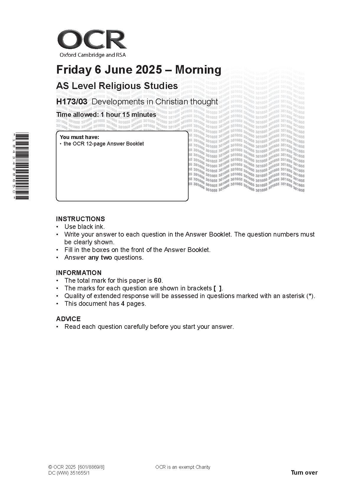 OCR AS Religious Studies Paper 3 2025 Question Paper IMG-1