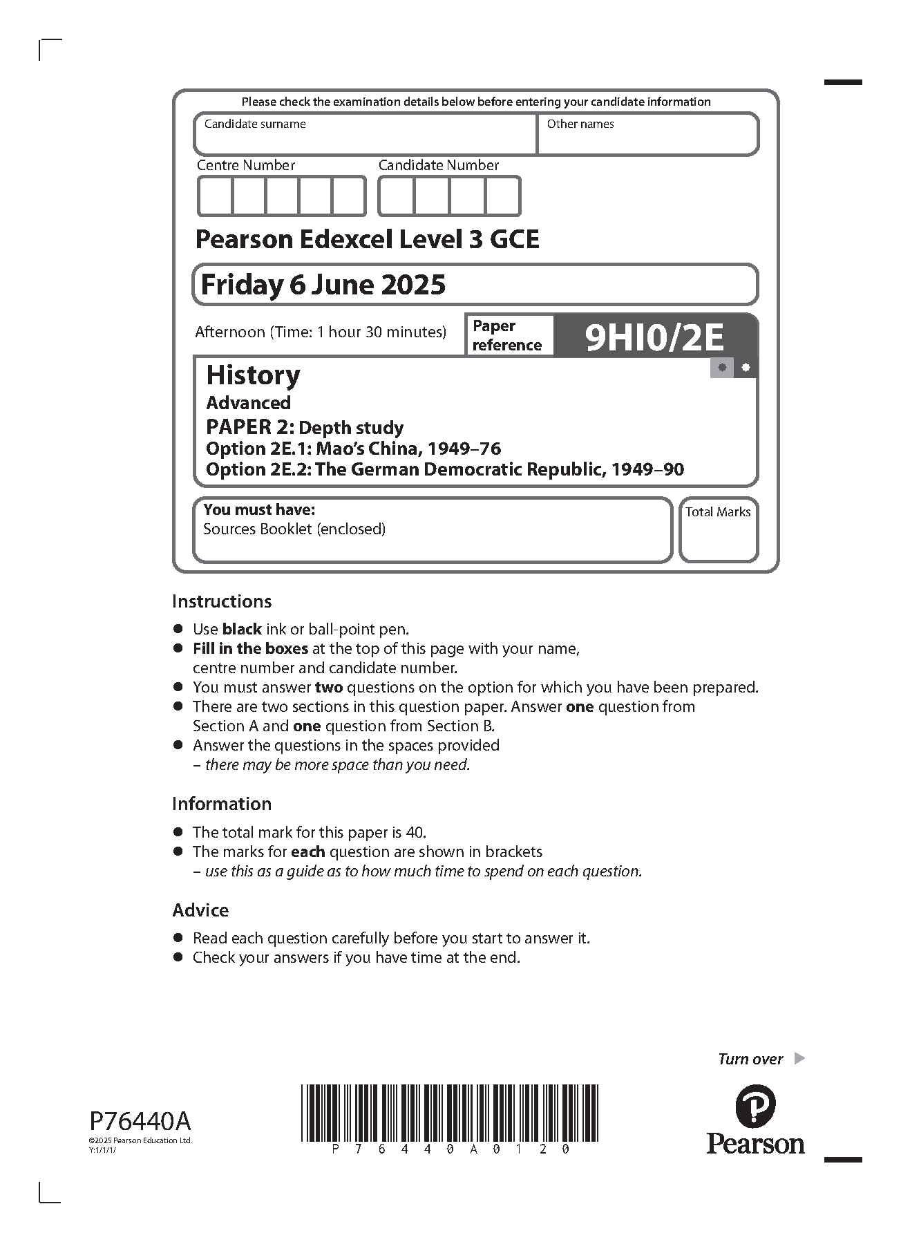 Pearson Edexcel A Level History Paper 2E 2025 QP PDF IMG-1