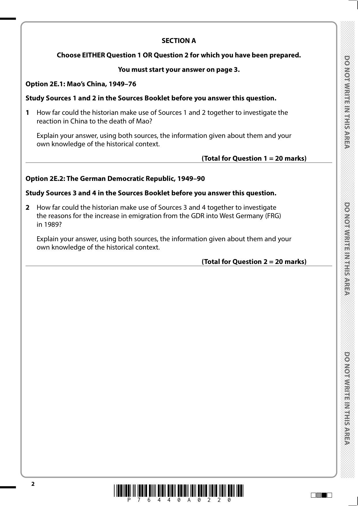 Pearson Edexcel A Level History Paper 2E 2025 QP PDF