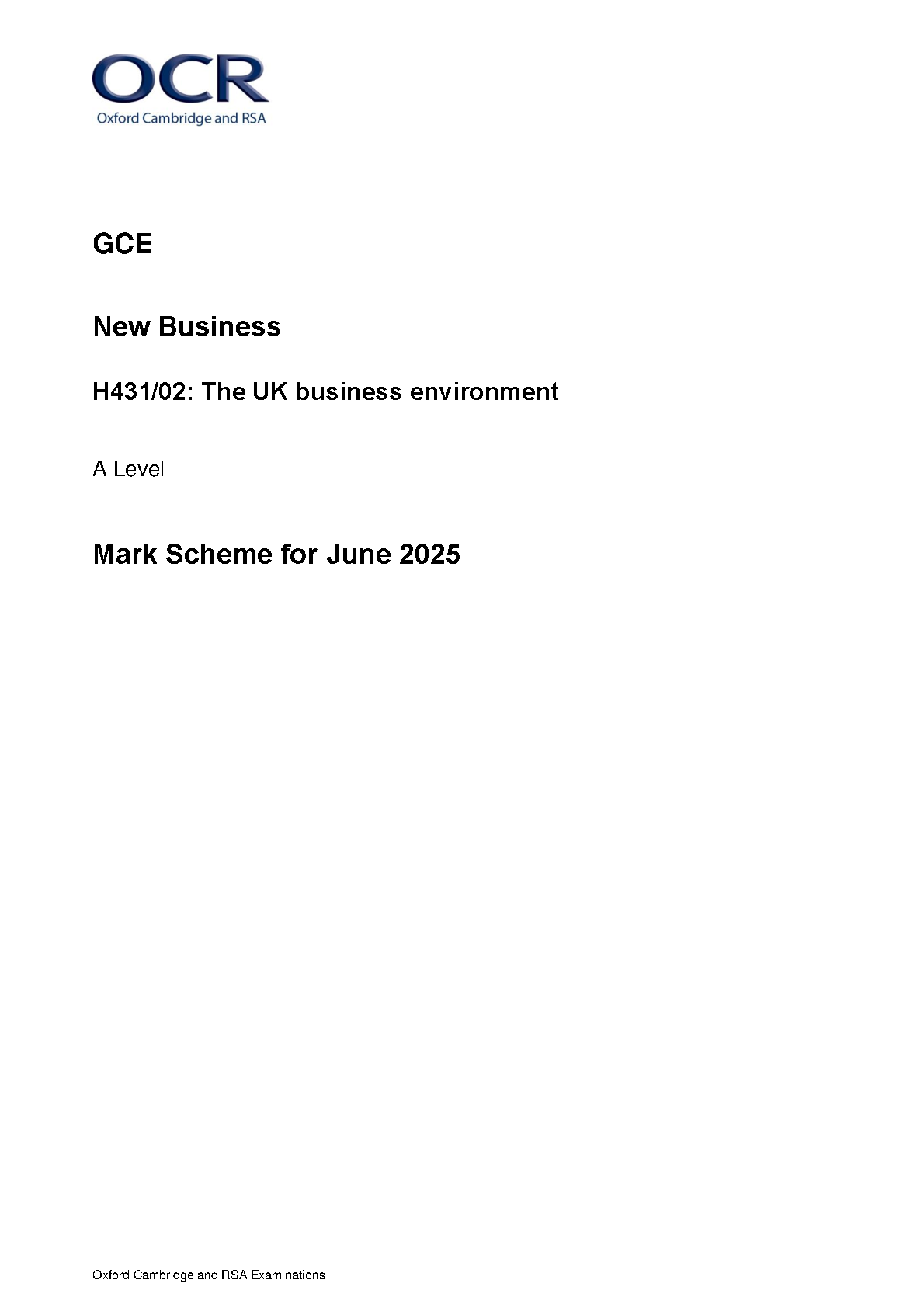 OCR A Level Business Paper 2 2025 Mark Scheme
