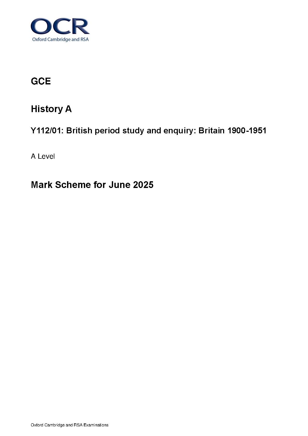OCR A Level History A Britain 1900-1951 2025 Mark Scheme IMG-1