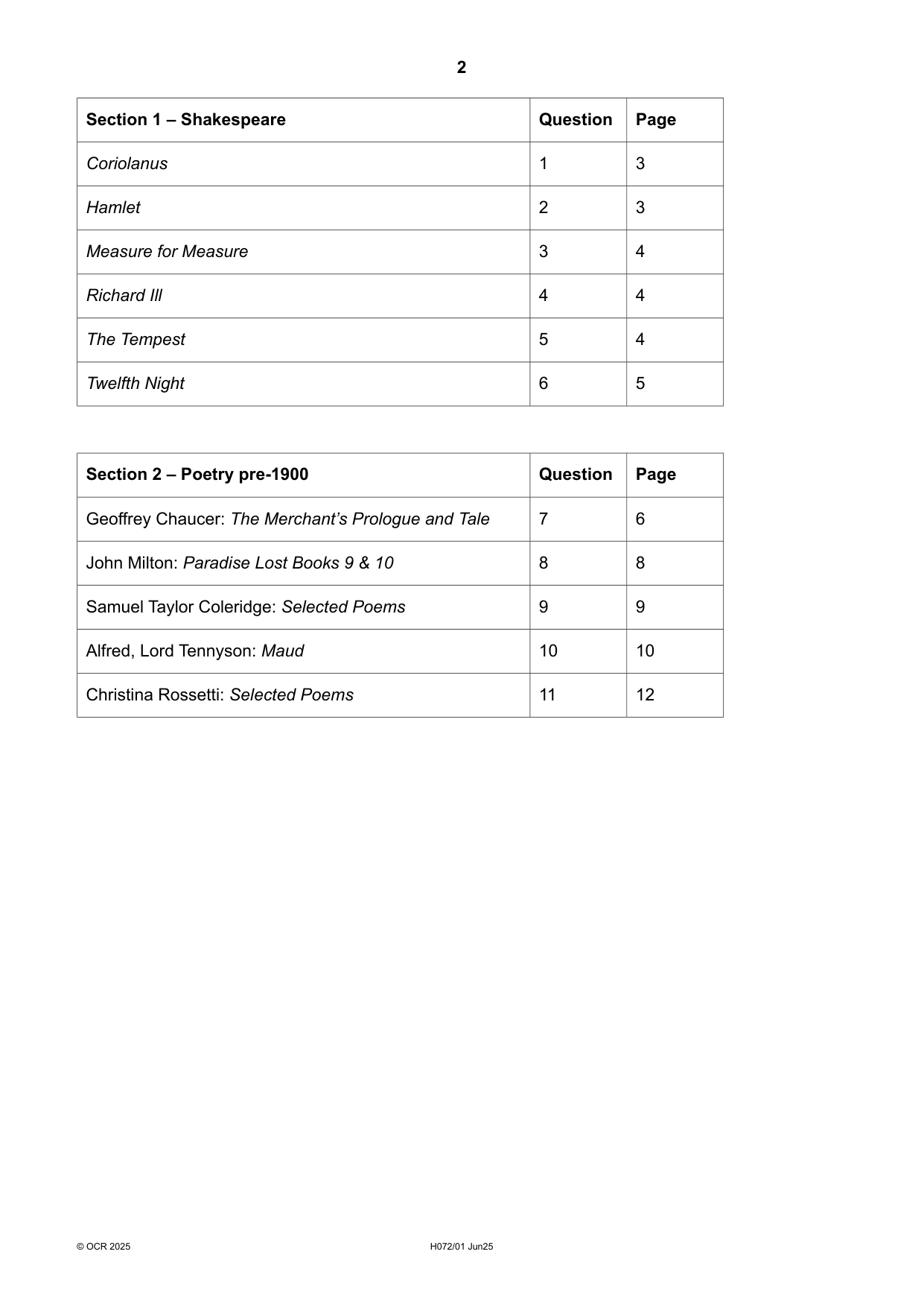 OCR AS English Literature Paper 1 2025 Question Paper